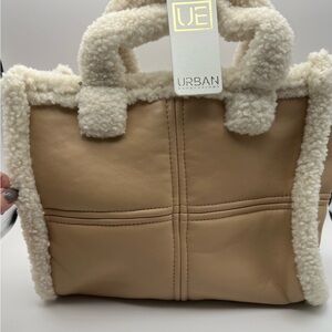 Urban Expressions Cream and Tan Shearling Tote